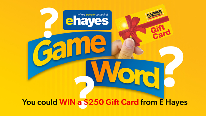 Play E Hayes &acute;GameWord&acute; at halftime and you could WIN a $250 Gift Card