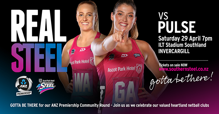 Next Home Game - Steel vs Pulse Saturday 29 April 7pm at ILT Stadium Southland INVERCARGILL Next Home Game - Steel vs Pulse Saturday 29 April 7pm at ILT Stadium Southland INVERCARGILL